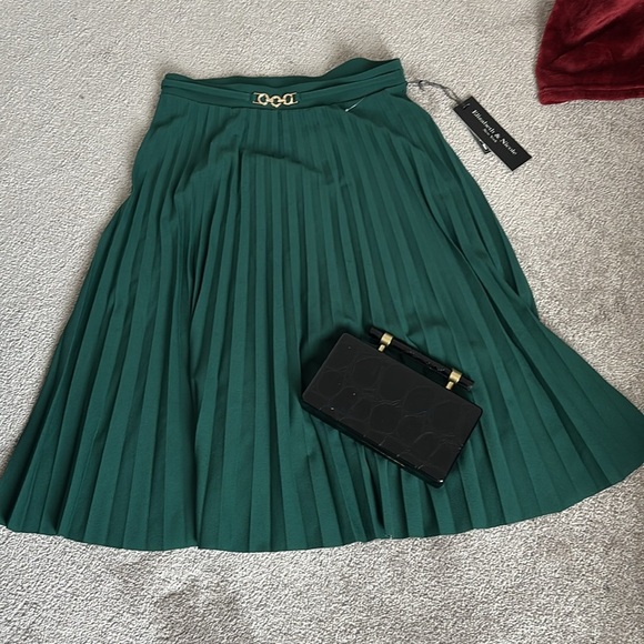 Vintage style green pleated flare skirt Sz Petite M New - Picture 3 of 10